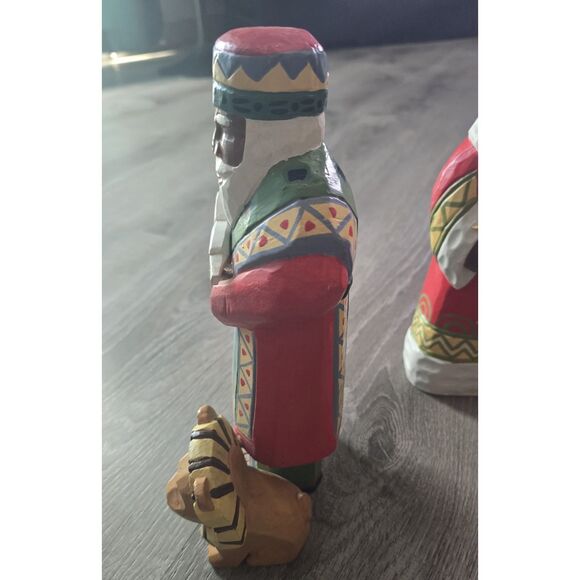 3 Vintage Painted Folk Art Christmas African / Brown Santa Figures Decor 10" - Picture 7 of 16